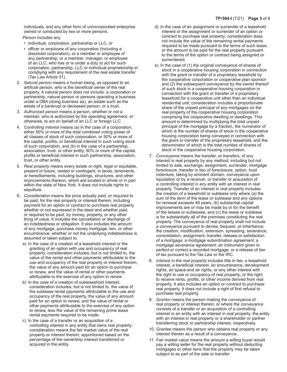 Instructions for Form TP-584 Combined Real Estate Transfer Tax Return, Credit Line Mortgage Certificate, and Certification of Exemption From the Payment of Estimated Personal Income Tax - New York, Page 3