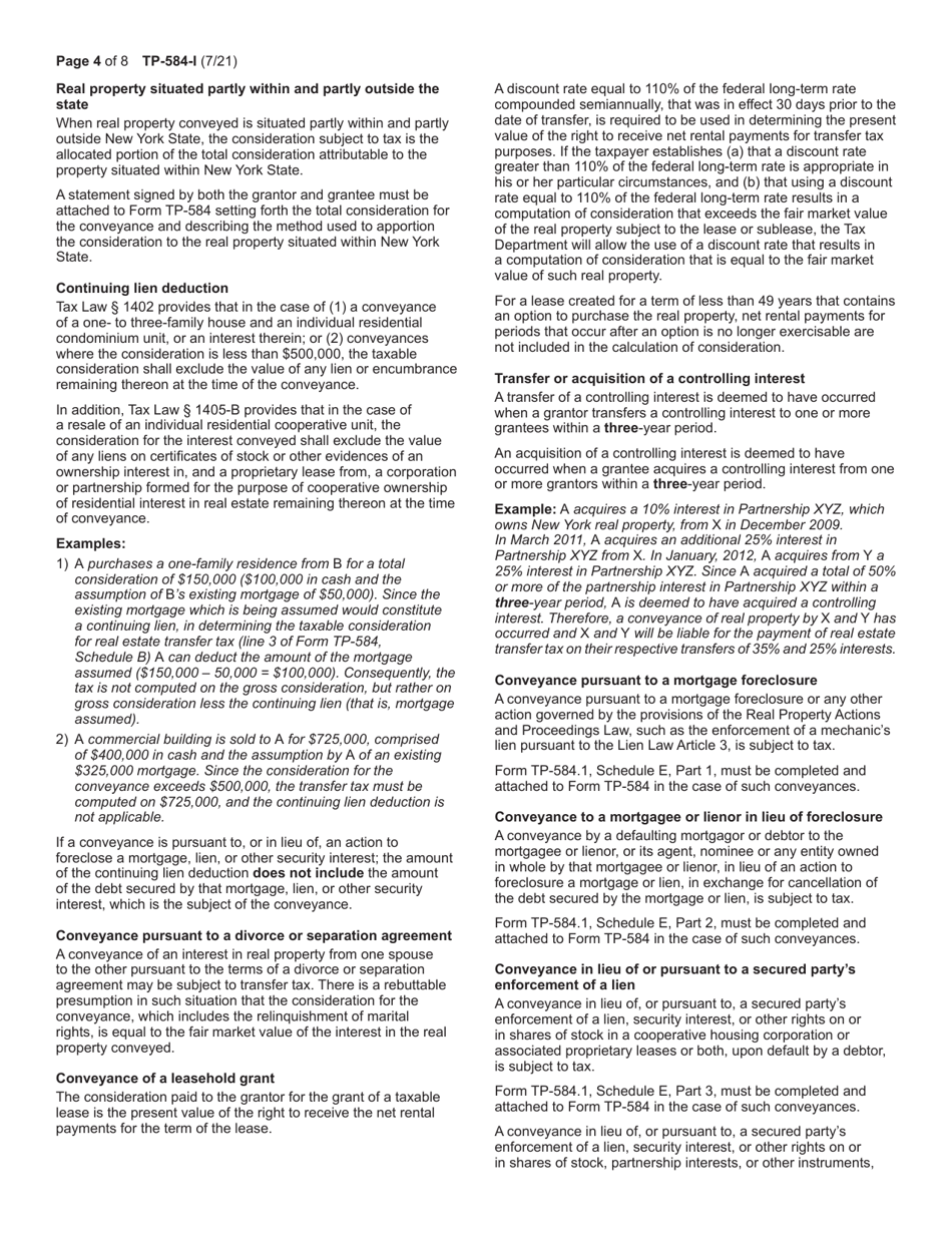 Instructions for Form TP-584 Combined Real Estate Transfer Tax Return, Credit Line Mortgage Certificate, and Certification of Exemption From the Payment of Estimated Personal Income Tax - New York, Page 4