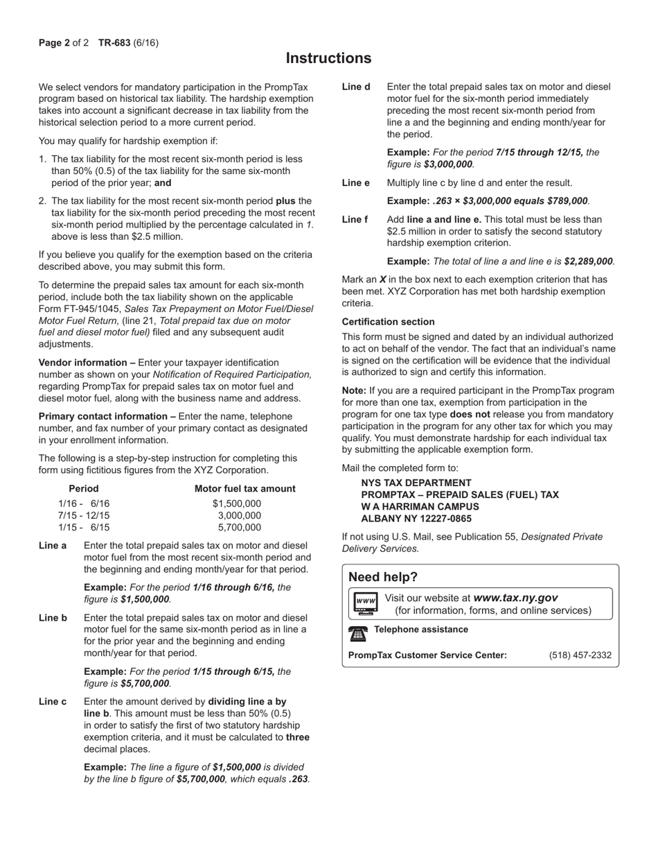 Form TR-683 - Fill Out, Sign Online and Download Fillable PDF, New York ...