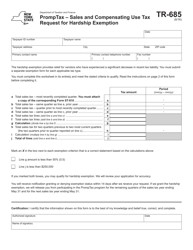 Form TR-685 Promptax - Sales and Compensating Use Tax Request for Hardship Exemption - New York