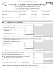 Document preview: Form TT-190 Computation of Credit for Estate Tax on Prior Transfers for the Estate of a Transferee Who Died on or Before May 25, 1990 - New York