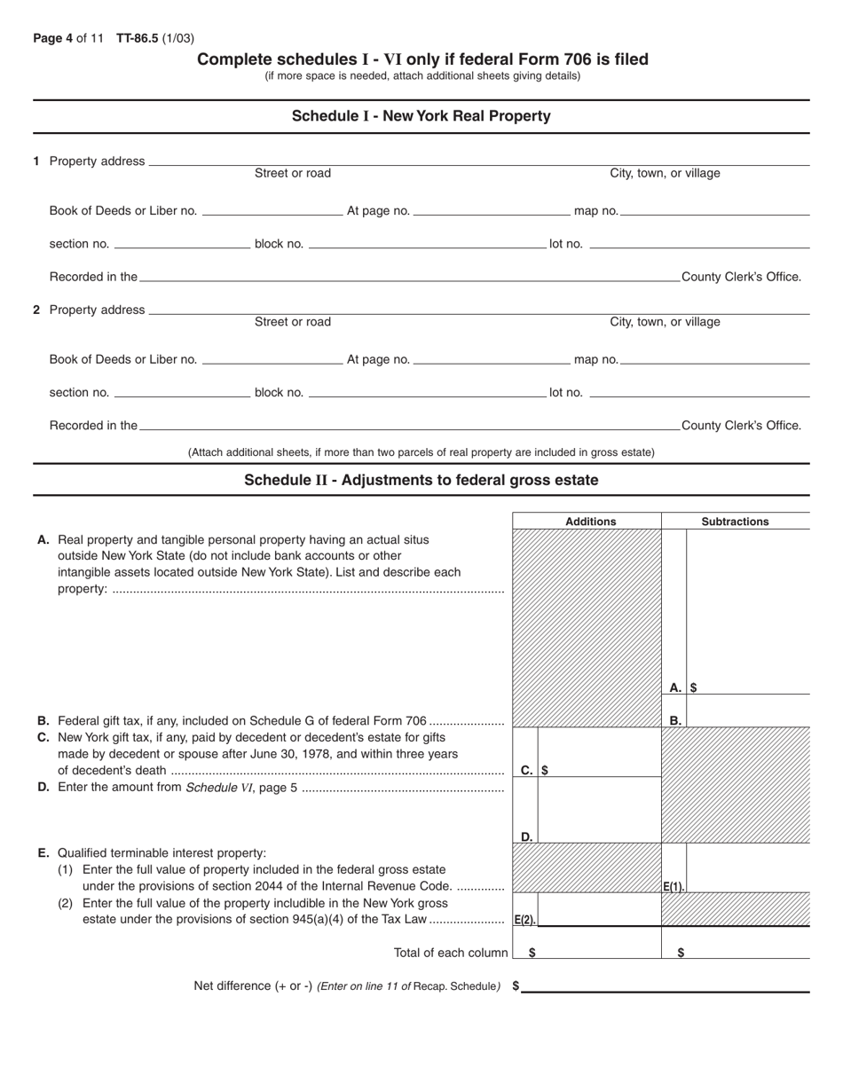 Form TT-86.5 Petition to Determine Estate Tax Under Article 26 of the Tax Law for the Estate of an Individual Who Died After December 31, 1982, and Before May 26, 1990 - New York, Page 4