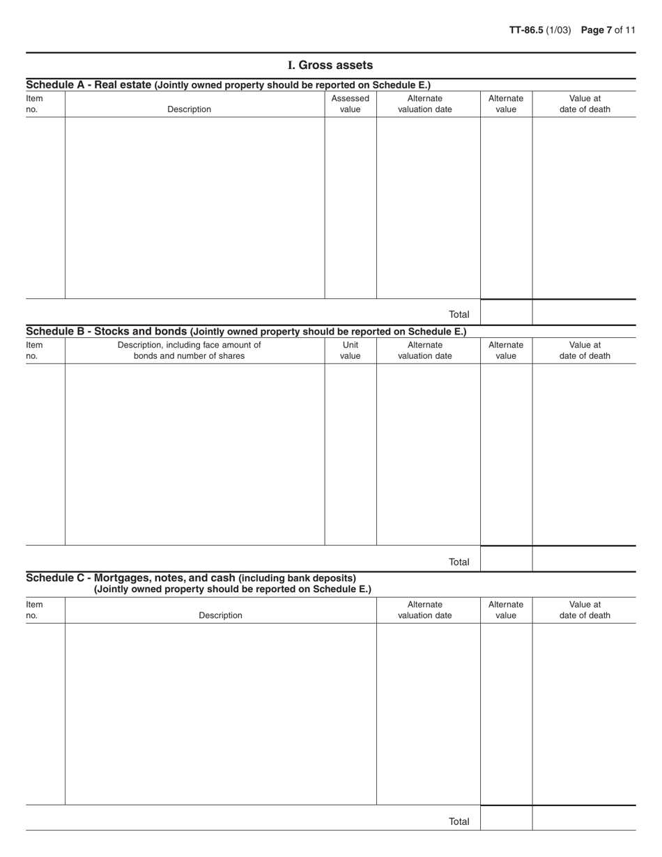 Form TT-86.5 Petition to Determine Estate Tax Under Article 26 of the Tax Law for the Estate of an Individual Who Died After December 31, 1982, and Before May 26, 1990 - New York, Page 7