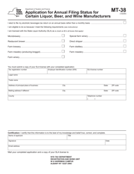 Form MT-38 &quot;Application for Annual Filing Status for Certain Liquor, Beer, and Wine Manufacturers&quot; - New York