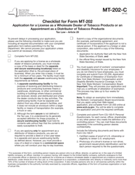 Form MT-202-C &quot;Checklist for Form Mt-202 - Application for a License as a Wholesale Dealer of Tobacco Products or an Appointment as a Distributor of Tobacco Products&quot; - New York