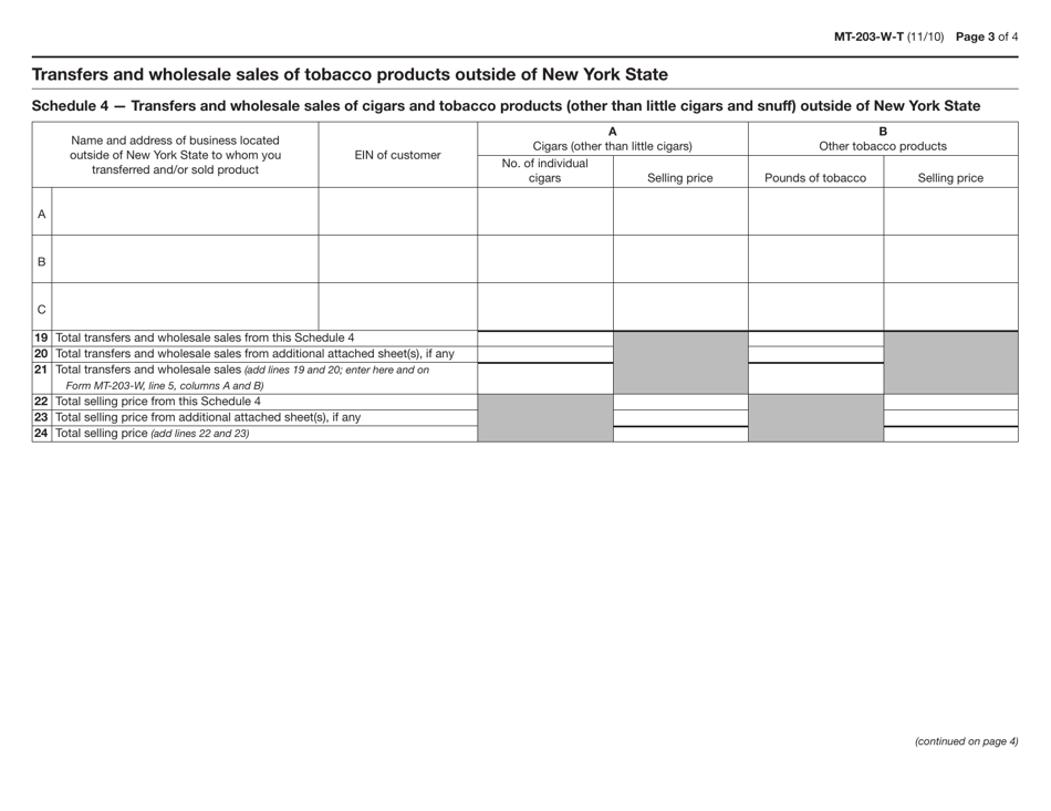 Form MT-203-W-T Transfers and Wholesale Sales of Tobacco Products - New York, Page 3