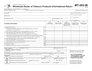 Document preview: Form MT-203-W Wholesale Dealer of Tobacco Products Informational Return - New York