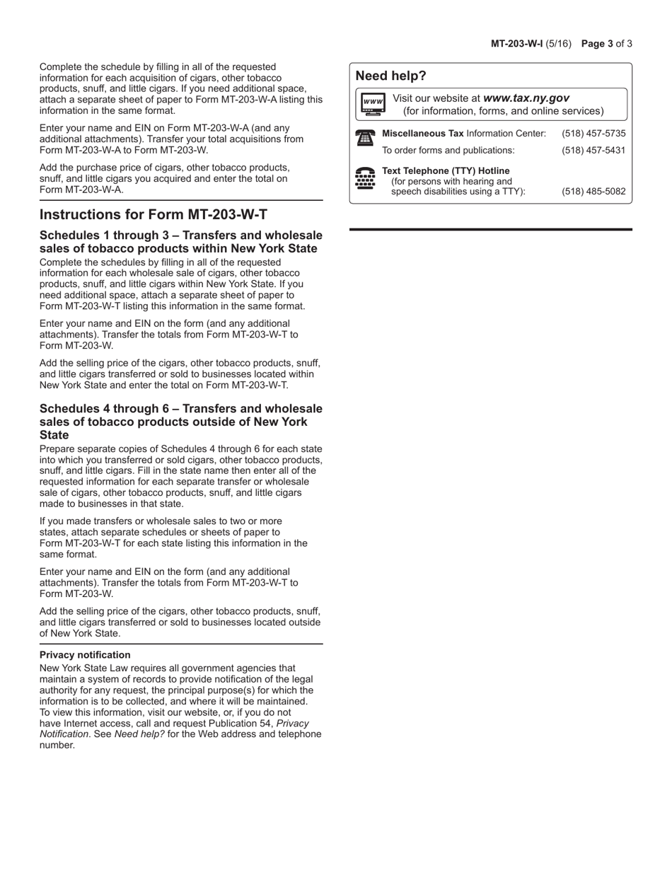 Instructions for Form MT-203-W, MT-203-W-A, MT-203-W-T - New York, Page 3