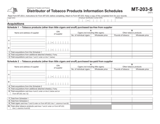 Document preview: Form MT-203-S Distributor of Tobacco Products Information Schedules - New York