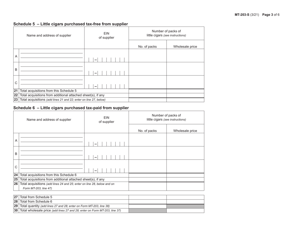 Form MT-203-S Distributor of Tobacco Products Information Schedules - New York, Page 3