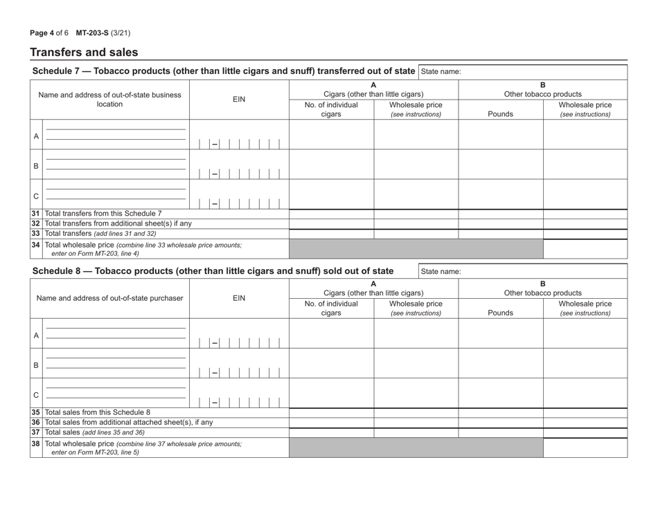 Form MT-203-S Distributor of Tobacco Products Information Schedules - New York, Page 4