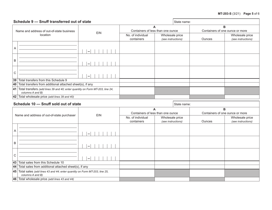 Form MT-203-S Distributor of Tobacco Products Information Schedules - New York, Page 5