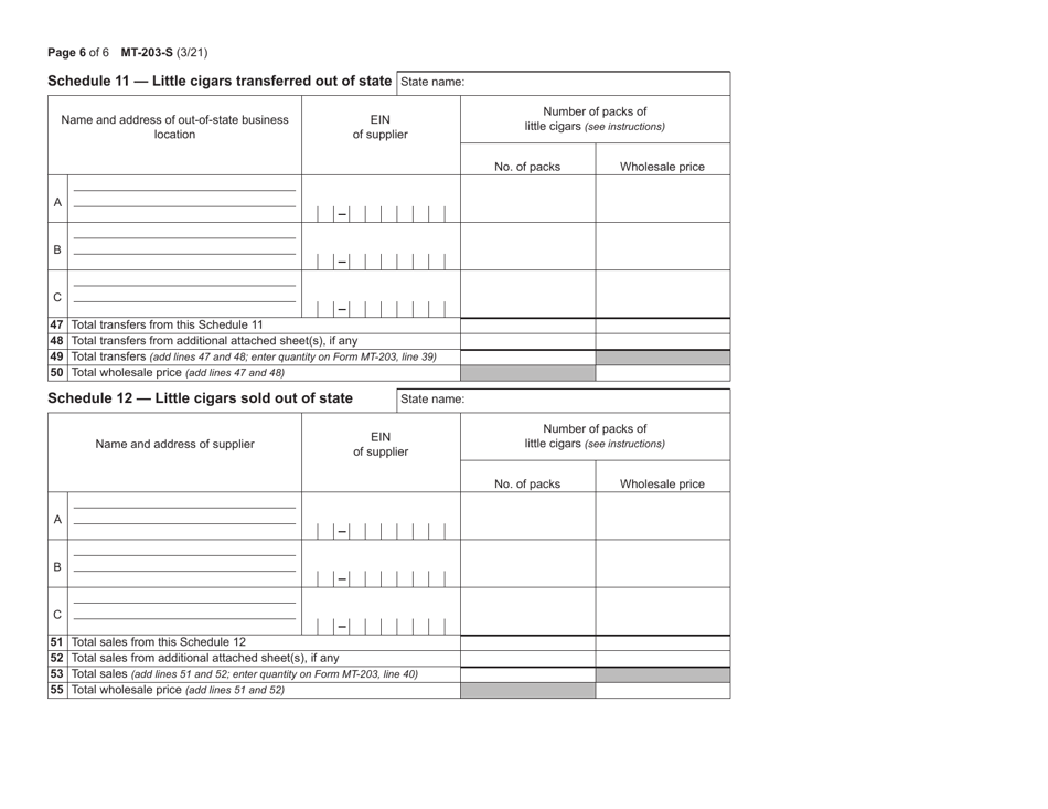 Form MT-203-S Distributor of Tobacco Products Information Schedules - New York, Page 6