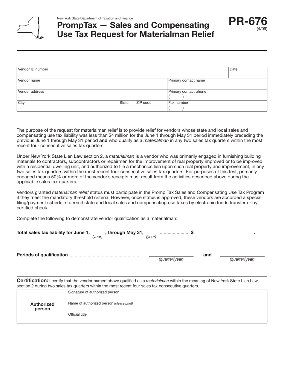 Form PR676 Fill Out, Sign Online and Download Printable PDF, New