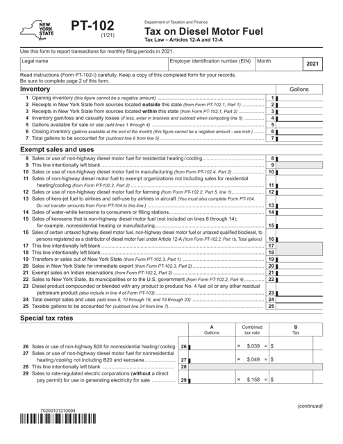 Form PT-102  Printable Pdf