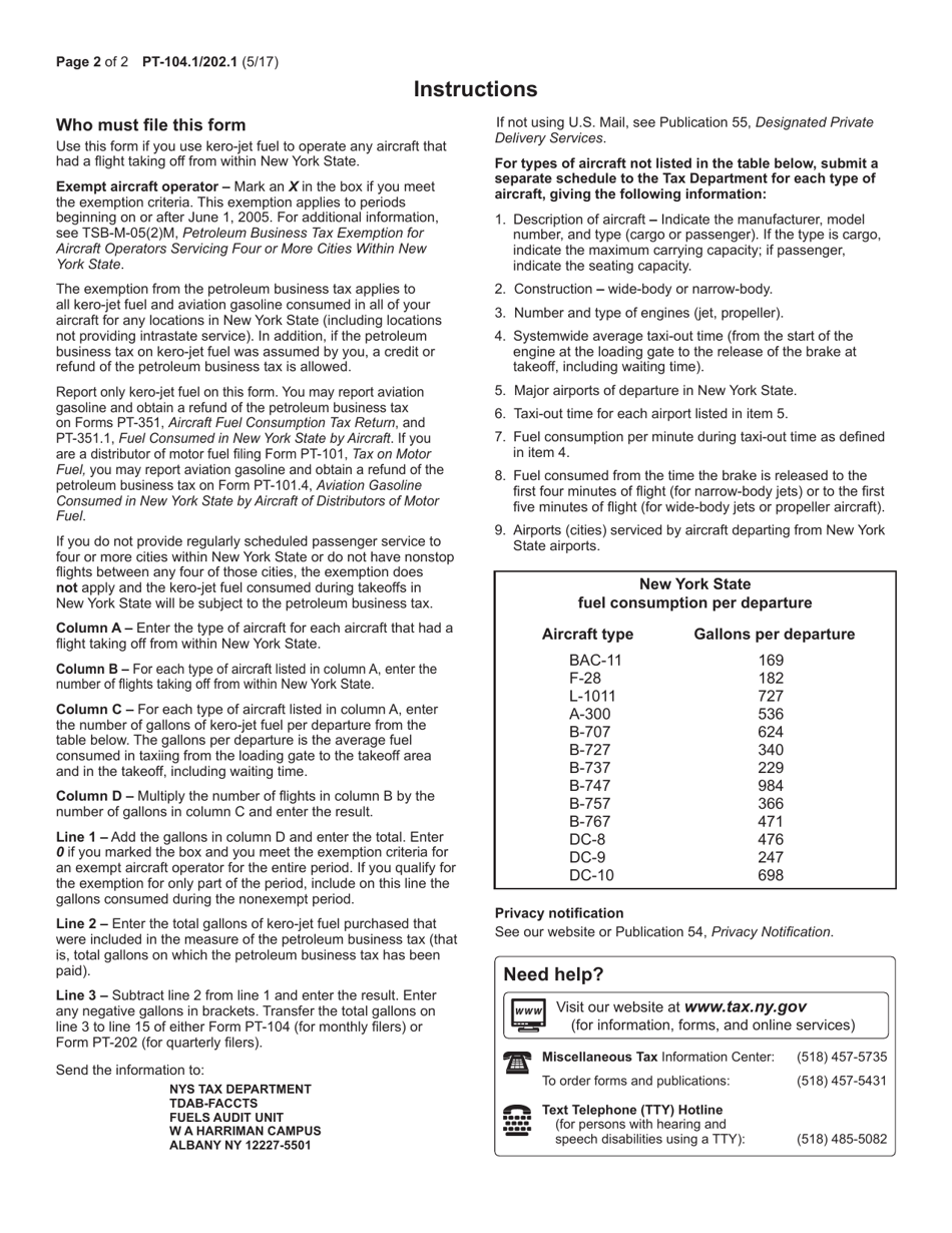 Form PT-104.1 / 202.1 Kero-Jet Fuel Consumed in New York State by Aircraft - New York, Page 2