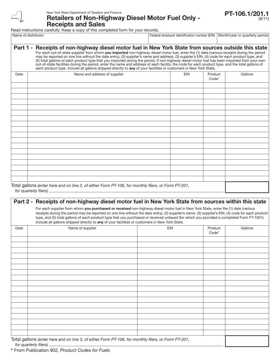 Form PT-106.1/201.1 - Fill Out, Sign Online and Download Printable PDF ...