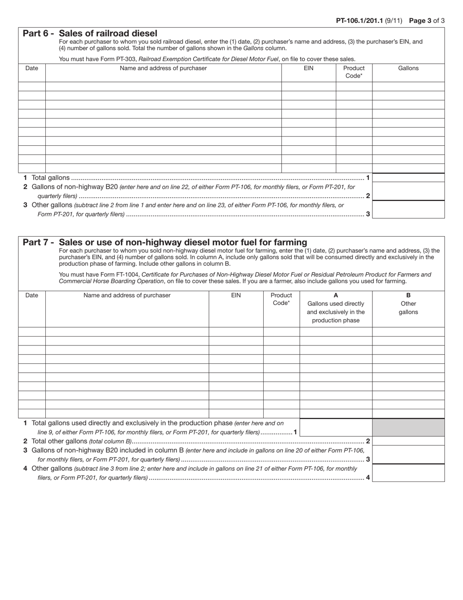 Form PT-106.1 / 201.1 Retailers of Non-highway Diesel Motor Fuel Only - Receipts and Sales - New York, Page 3
