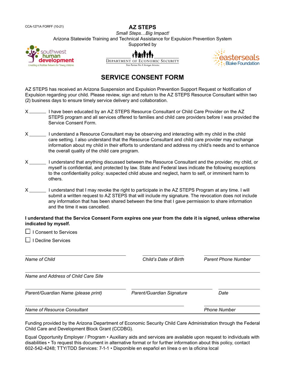 Form CCA-1271A Service Consent Form - Arizona, Page 1