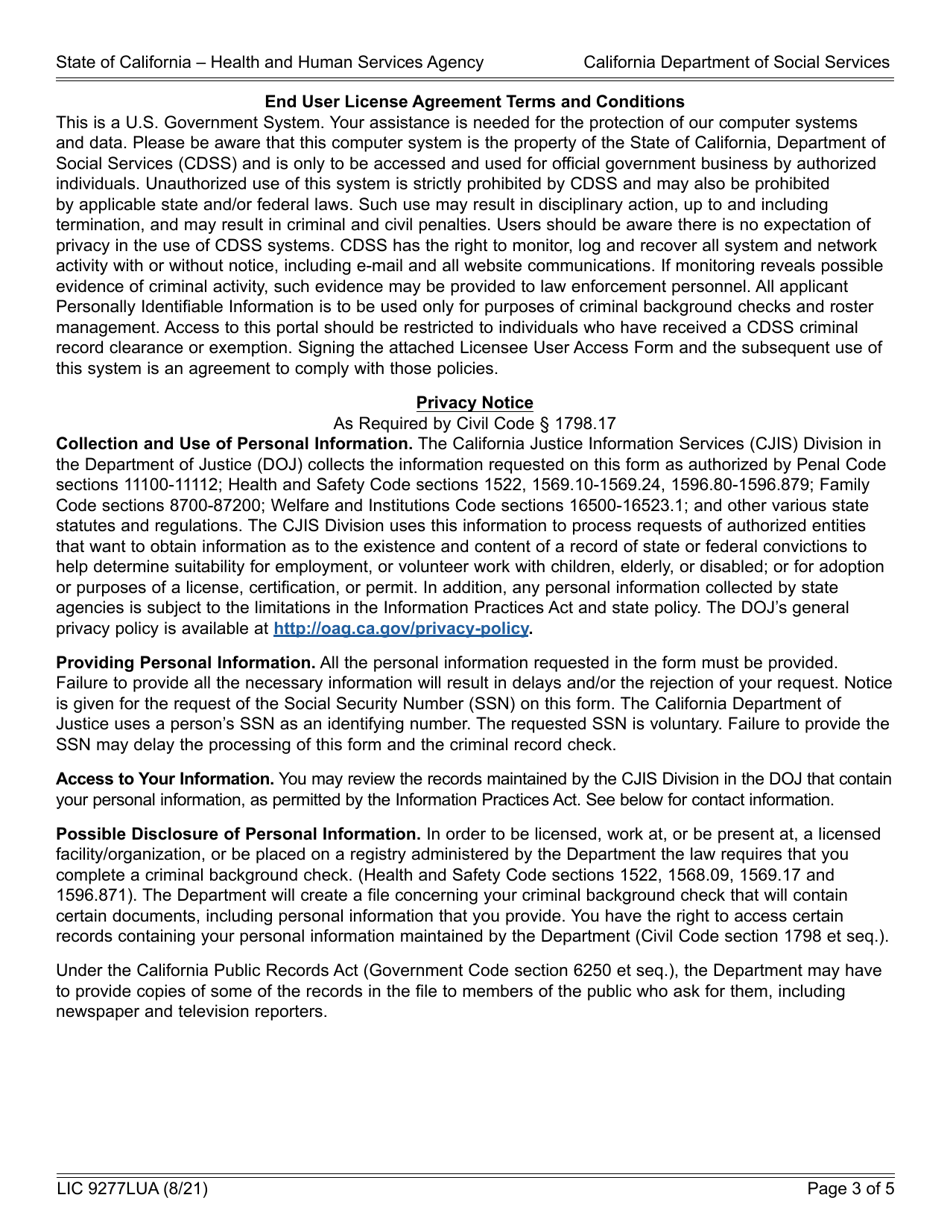 Form LIC9277LUA Guardian Licensee User Access Form - California, Page 3