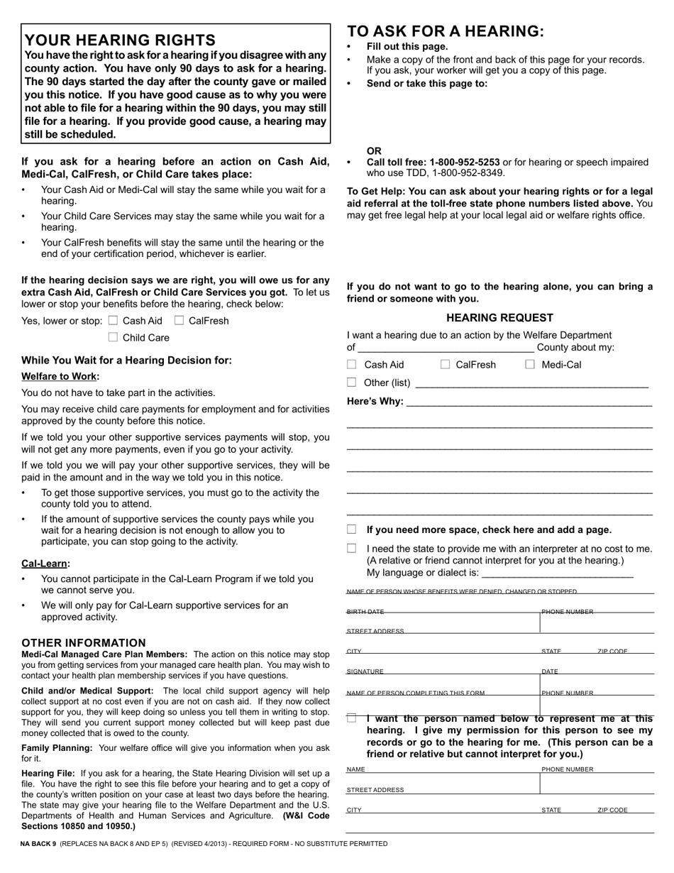 Form NA403 Notice of Action - for Resource Families, Including Homes Certified by a Foster Family Agency, County Approved Relative Homes, Non-relative Extended Family Members, Foster Family Homes, Non-related Legal Guardians, Intensive Treatment Foster Care and / or Intensive Services Foster Care, Group Homes and Short-Term Residential Therapeutic Programs - California, Page 3
