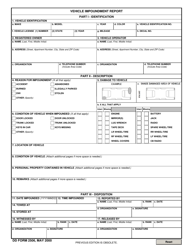 Document preview: DD Form 2506 Vehicle Impoundment Report