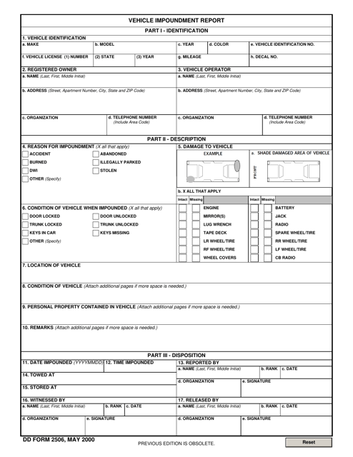 DD Form 2506 Vehicle Impoundment Report