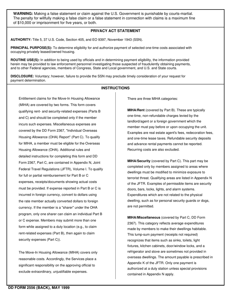 Dd Form 2556 Fill Out Sign Online And Download Fillable Pdf Templateroller 3857