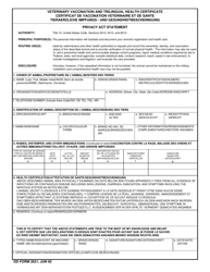 DD Form 2621 Veterinary Vaccination and Trilingual Health Certificate (English/French/German)