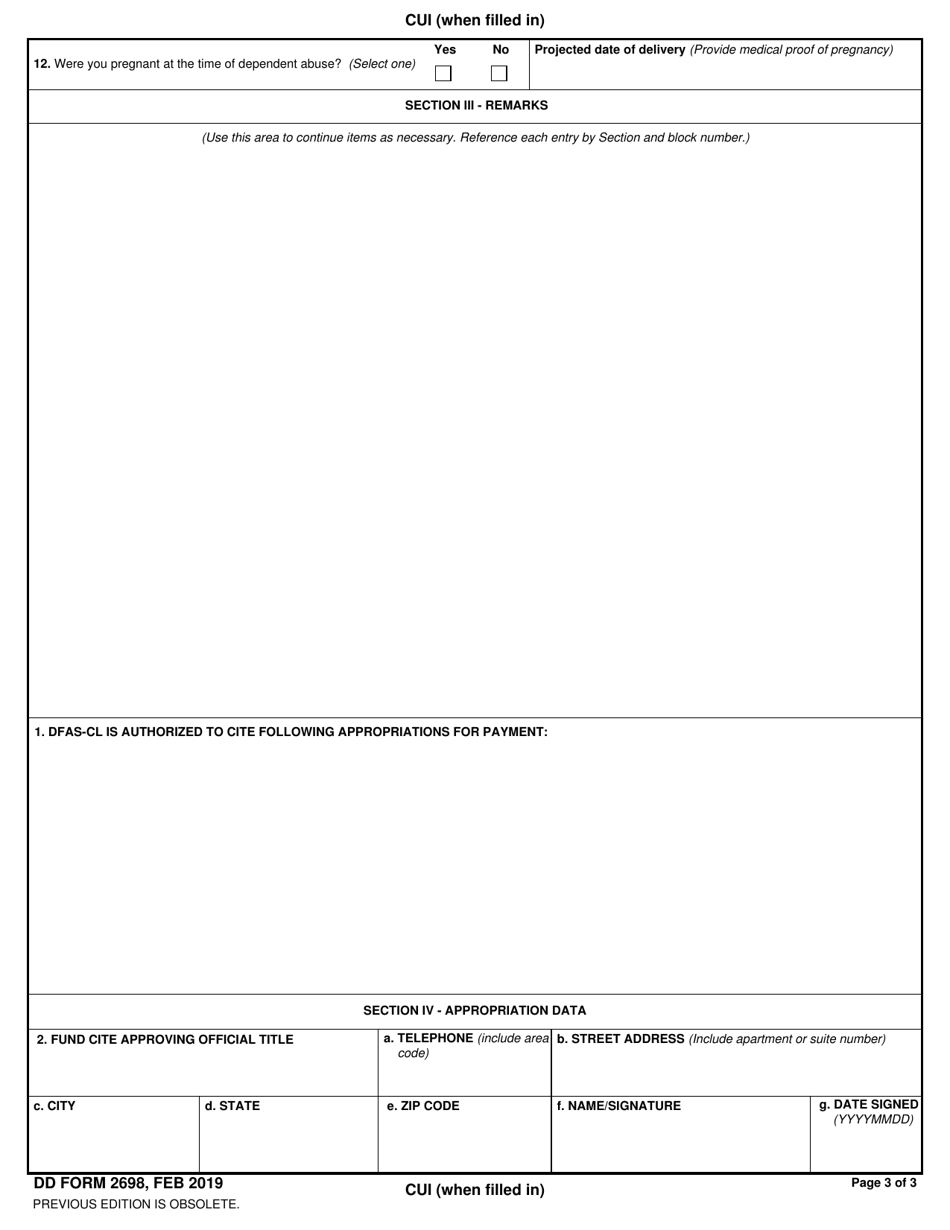 Dd Form 2698 Download Fillable Pdf Or Fill Online Application For Transitional Compensation 9181