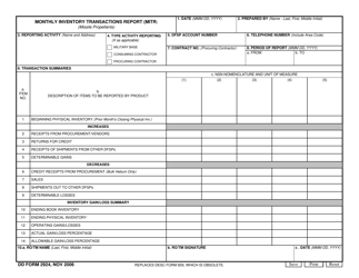 Document preview: DD Form 2924 Monthly Inventory Transactions Report (Mitr) (Missile Propellants)