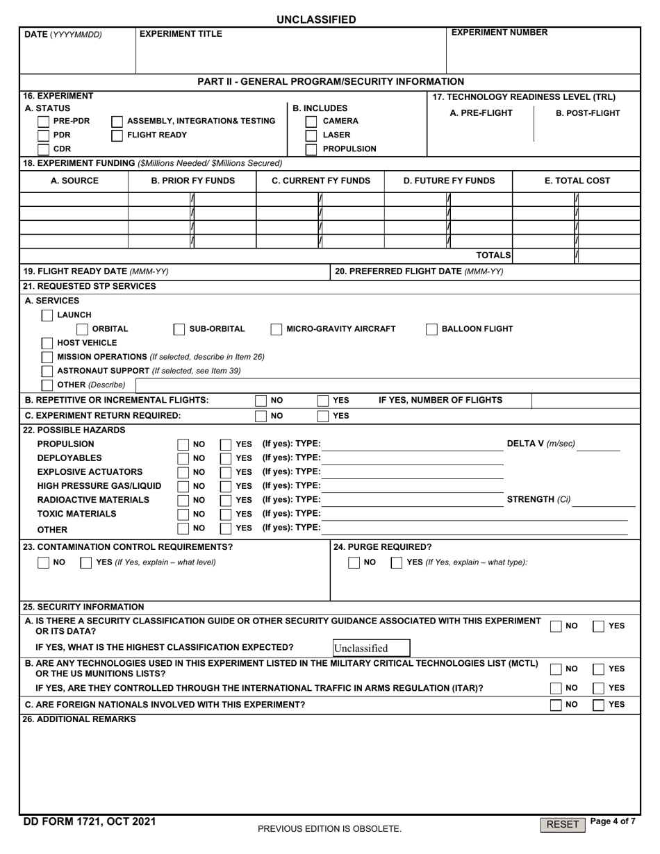 Dd Form 1721 Download Fillable Pdf Or Fill Online Space Test Program 