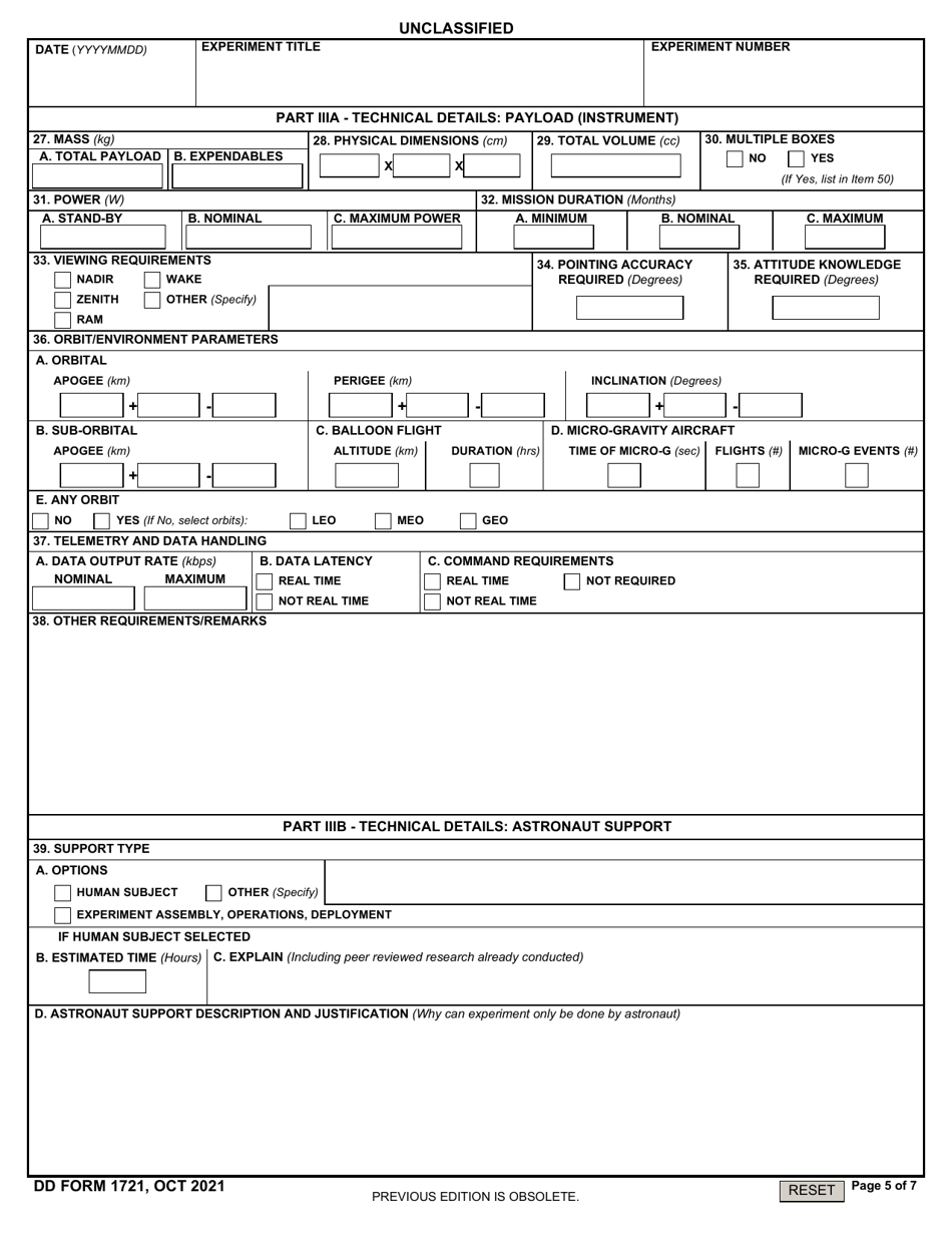 DD Form 1721 Space Test Program Flight Request, Page 5
