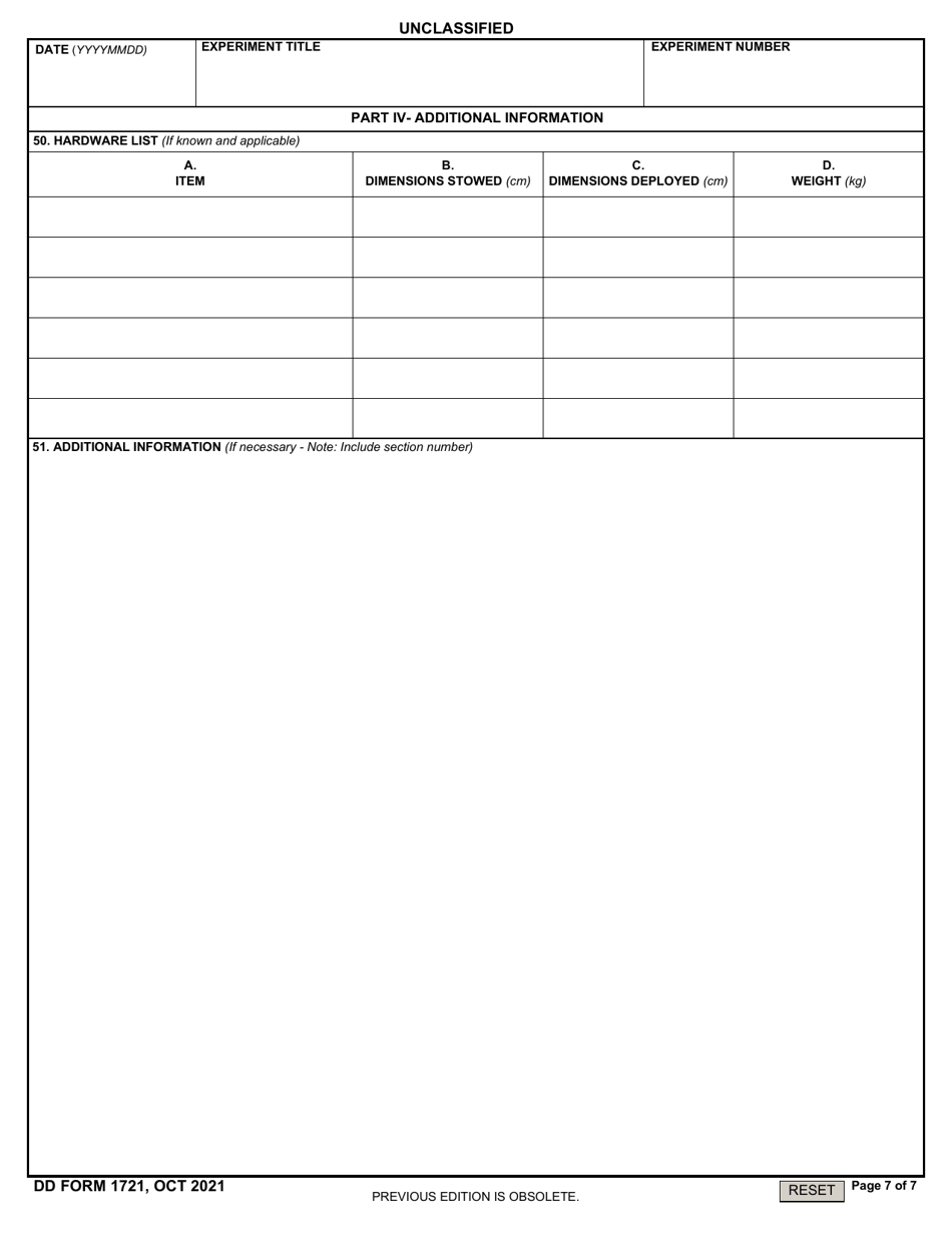 DD Form 1721 Space Test Program Flight Request, Page 7