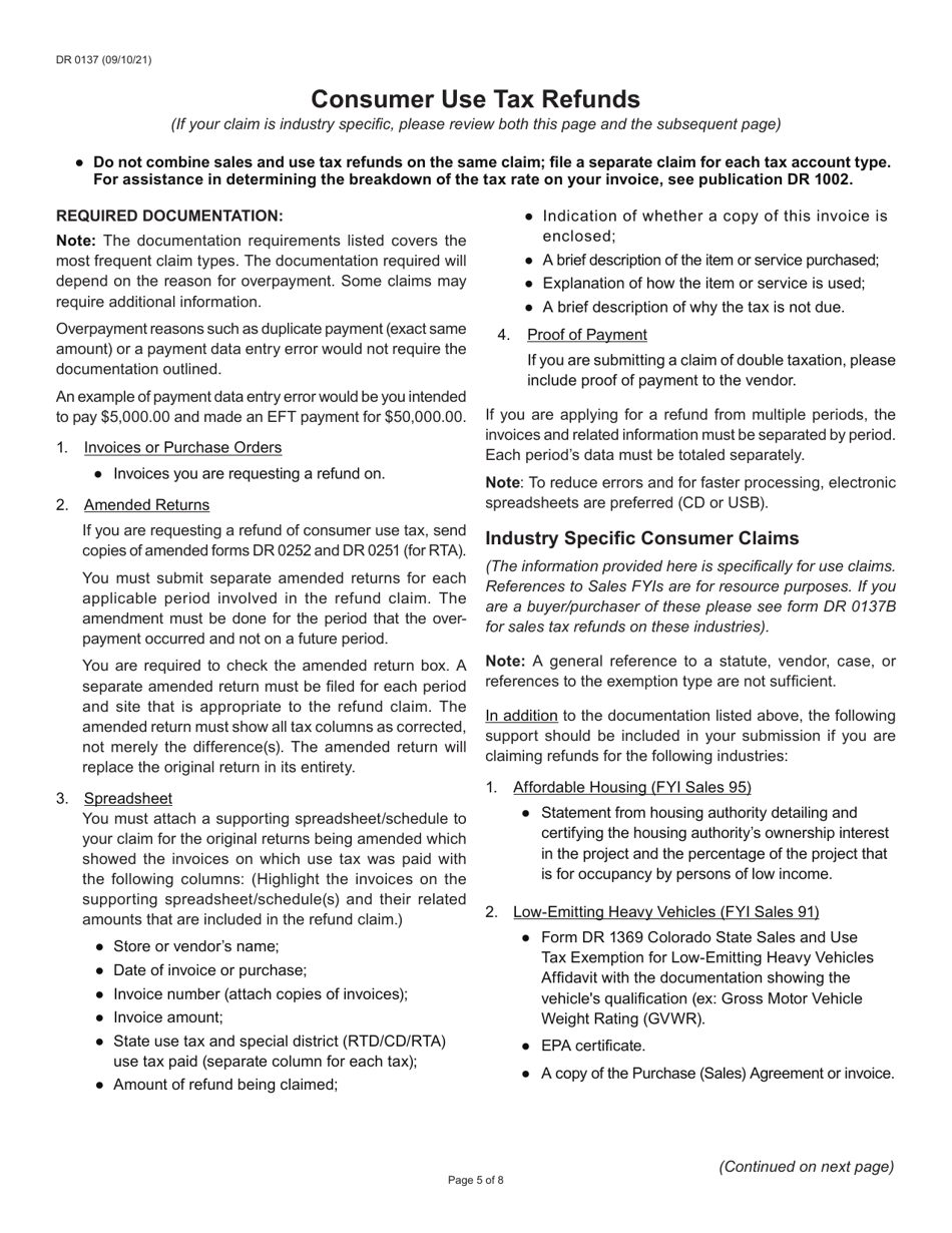Form DR0137 Claim for Refund - Colorado, Page 5