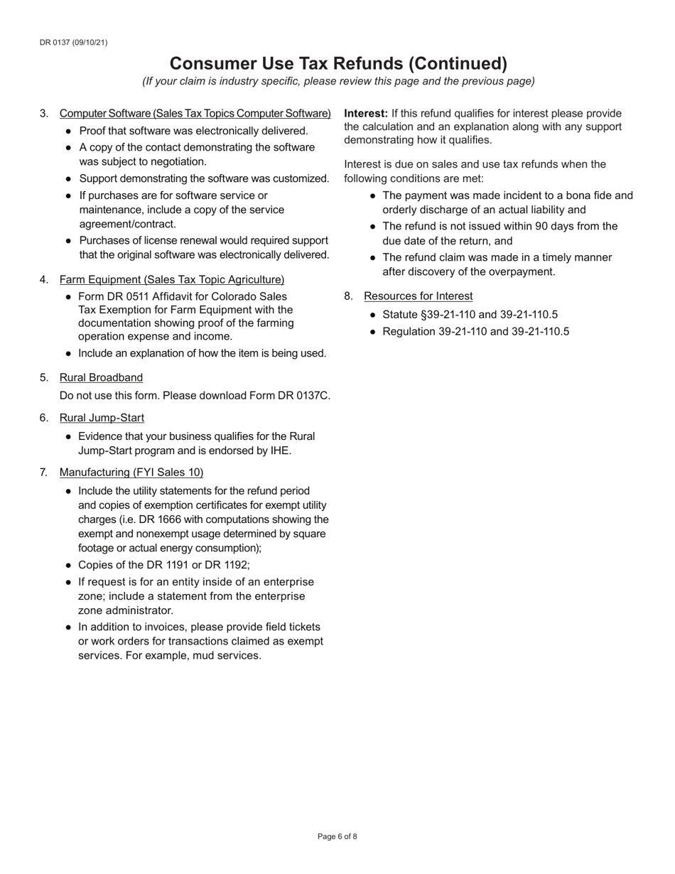 Form DR0137 Download Fillable PDF or Fill Online Claim for Refund