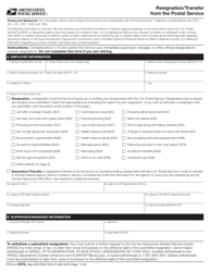 PS Form 2574 &quot;Resignation/Transfer From the Postal Service&quot;