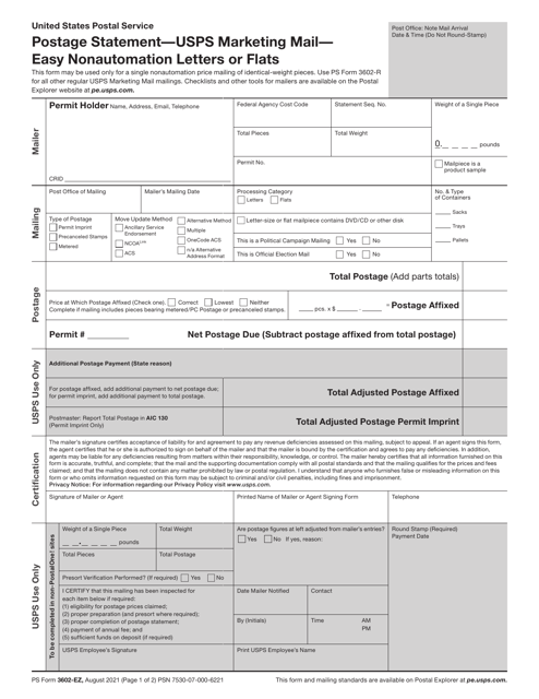 PS Form 3602 EZ Download Printable PDF Or Fill Online Postage Statement 