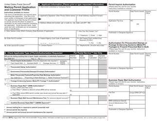Document preview: PS Form 3615 Mailing Permit Application and Customer Profile