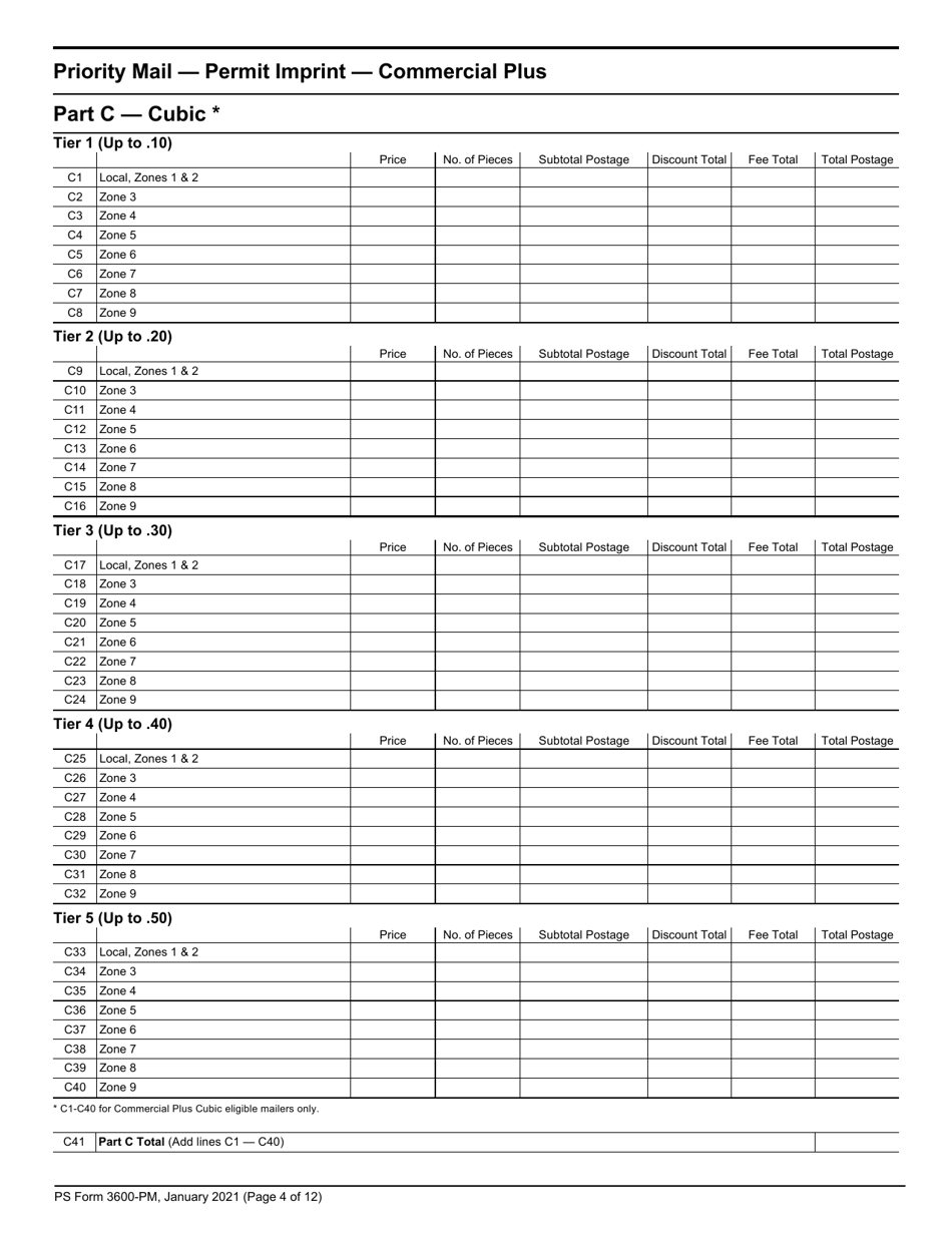 PS Form 3600-PM Postage Statement - Priority Mail - Permit Imprint, Page 4