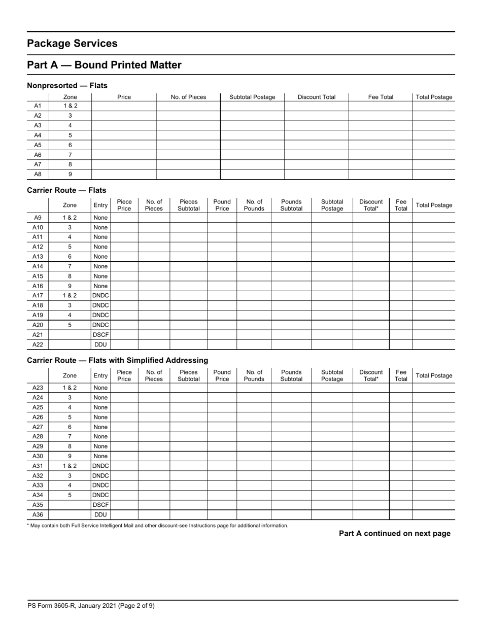 PS Form 3605-R Postage Statement - Package Services, Page 2