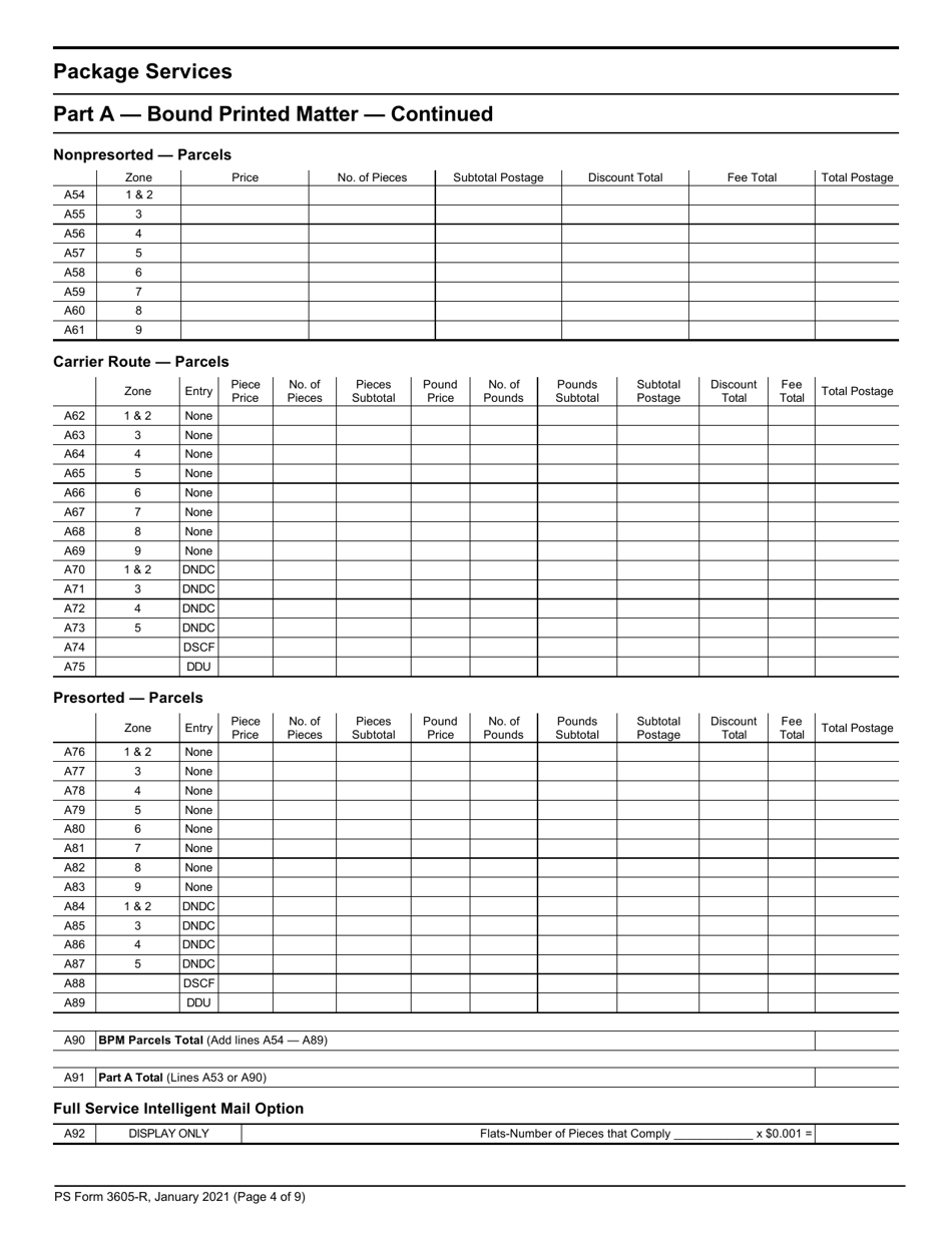 PS Form 3605-R Postage Statement - Package Services, Page 4