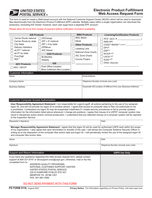 PS Form 5116  Printable Pdf