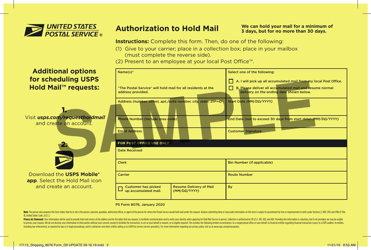 PS Form 8076 Authorization to Hold Mail - Sample, Page 2