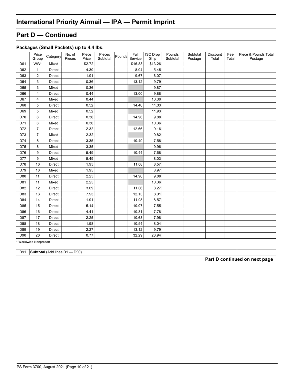 PS Form 3700 Postage Statement - International Mail, Page 10
