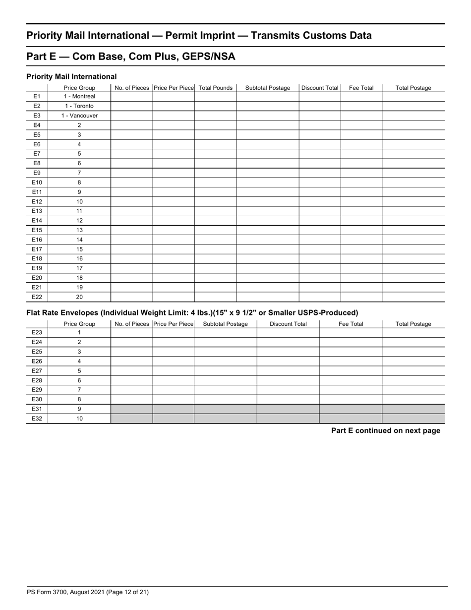 PS Form 3700 Postage Statement - International Mail, Page 12