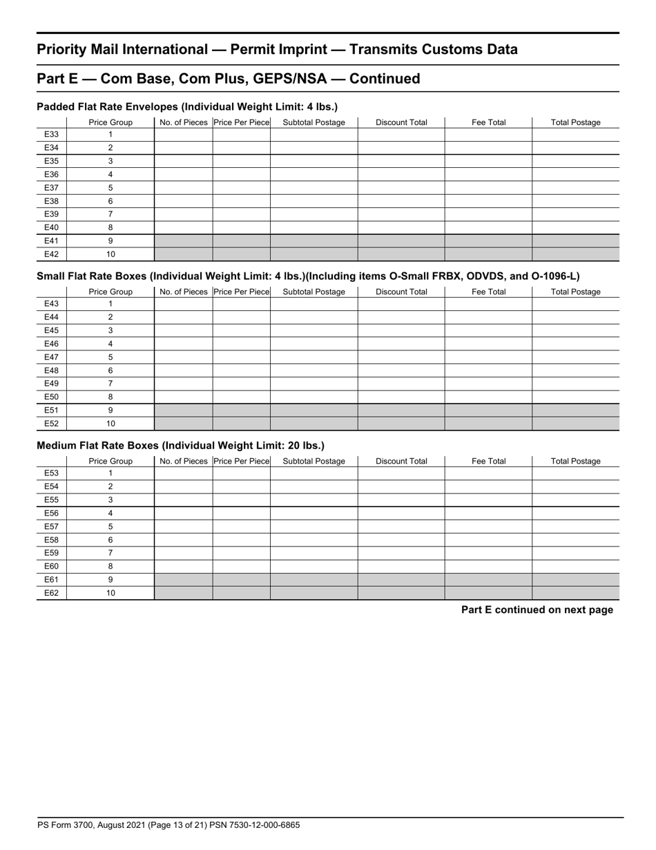 PS Form 3700 Postage Statement - International Mail, Page 13