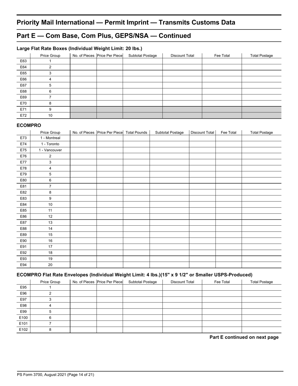 PS Form 3700 Postage Statement - International Mail, Page 14