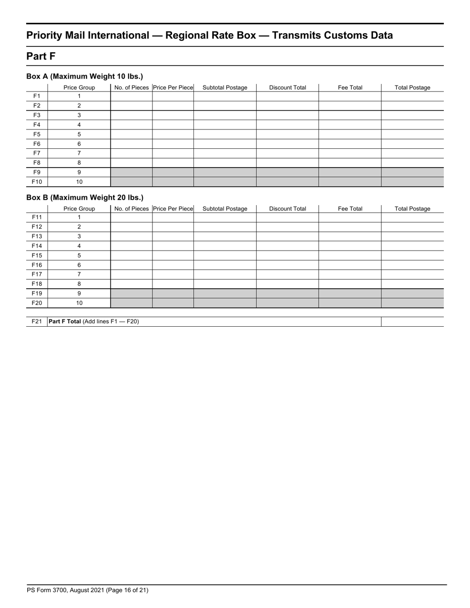 PS Form 3700 Postage Statement - International Mail, Page 16