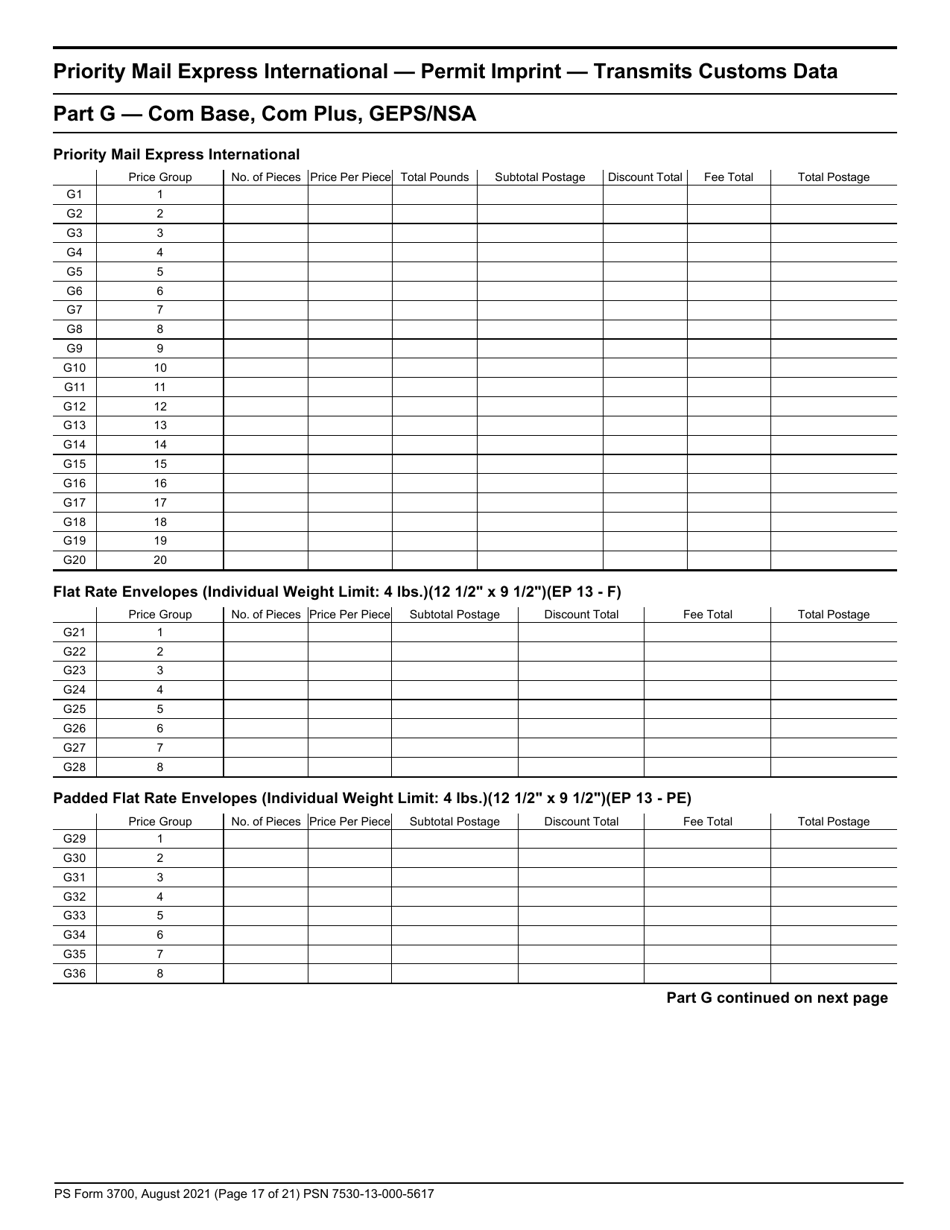 PS Form 3700 Postage Statement - International Mail, Page 17